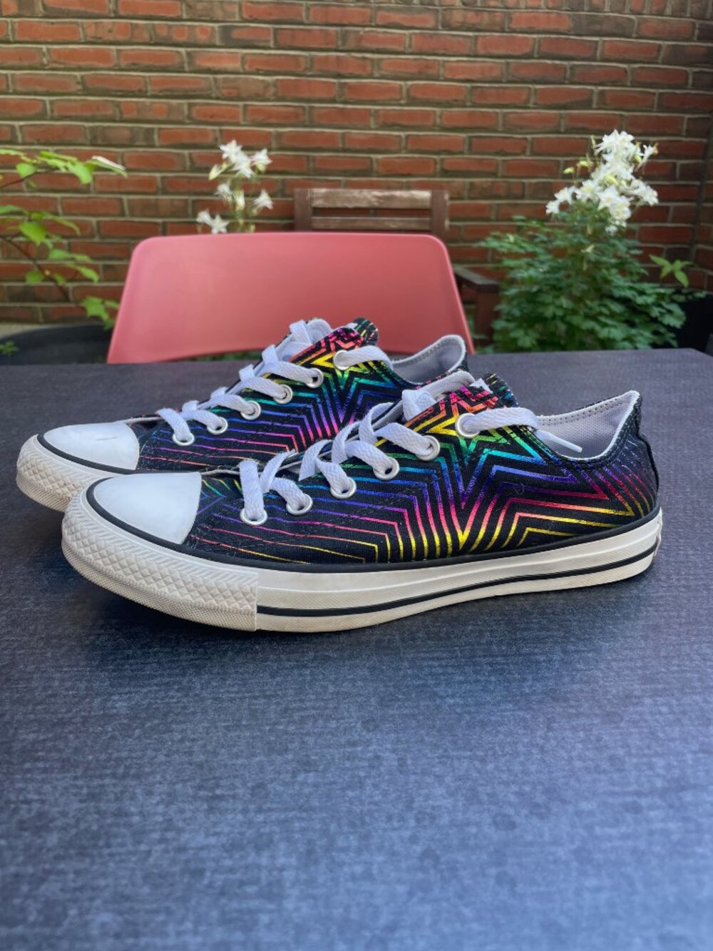 Converse Chucks - Black with sparkly rainbow star design - perfect for Pride!
